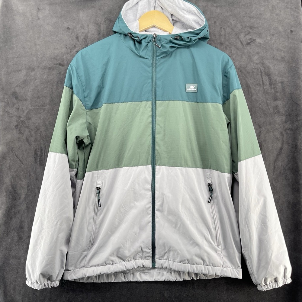 New Balance Men's S Hooded Fleece Lined Full Zip Jacket Green Gray Coat